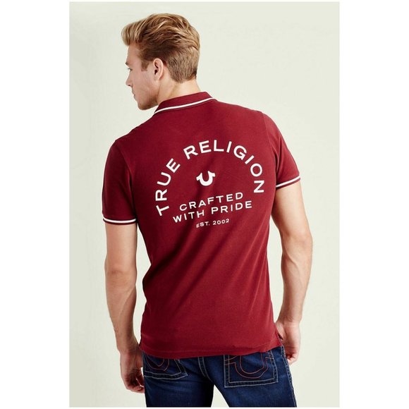True Religion Men's Crafted With Pride Short Sleeve Polo Shirt in Burgundy - Picture 1 of 6